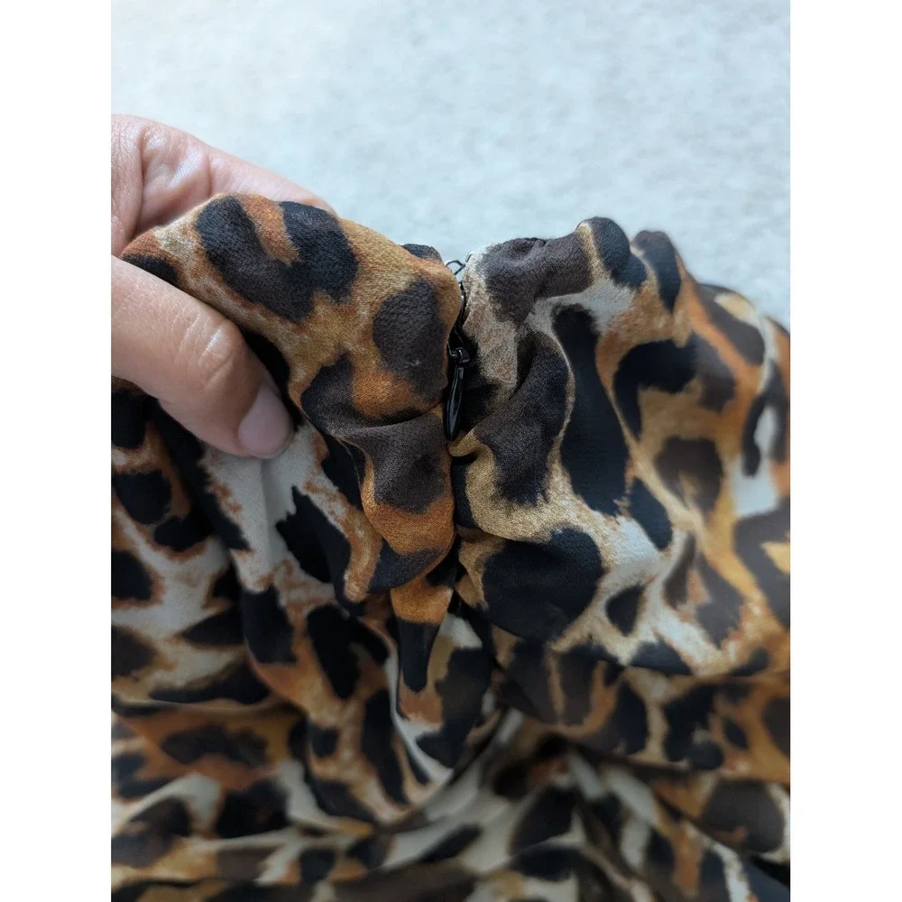 Express Leopard Print Strapless Mini Dress Women Brown Ruched Draped Party
